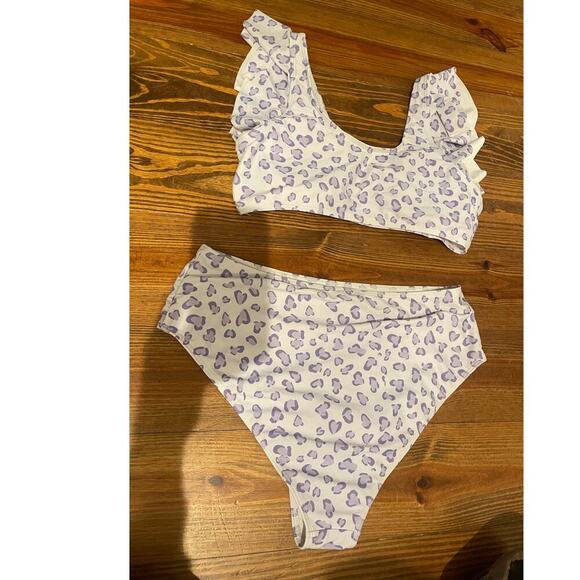 SHEIN Ruffled Sleeve High Waist Lilah Leopard Bikini, size L - Picture 5 of 7